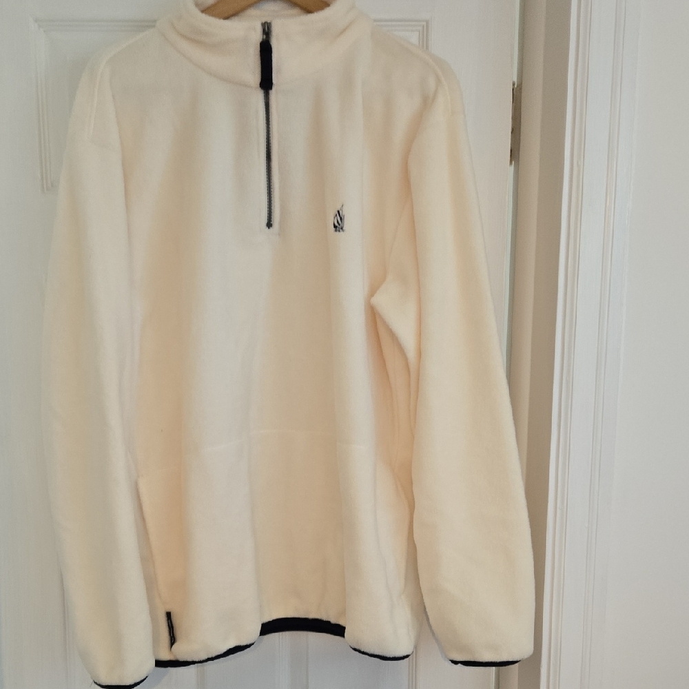 Nautica Men's Off-White Zip-Up Fleece Sweater